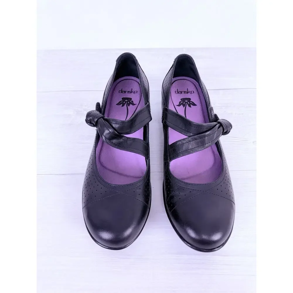 Dansko Diedra Black‎ Leather Mary Jane Shoes Womens US 8.5-9 Hook & Loop Comfort